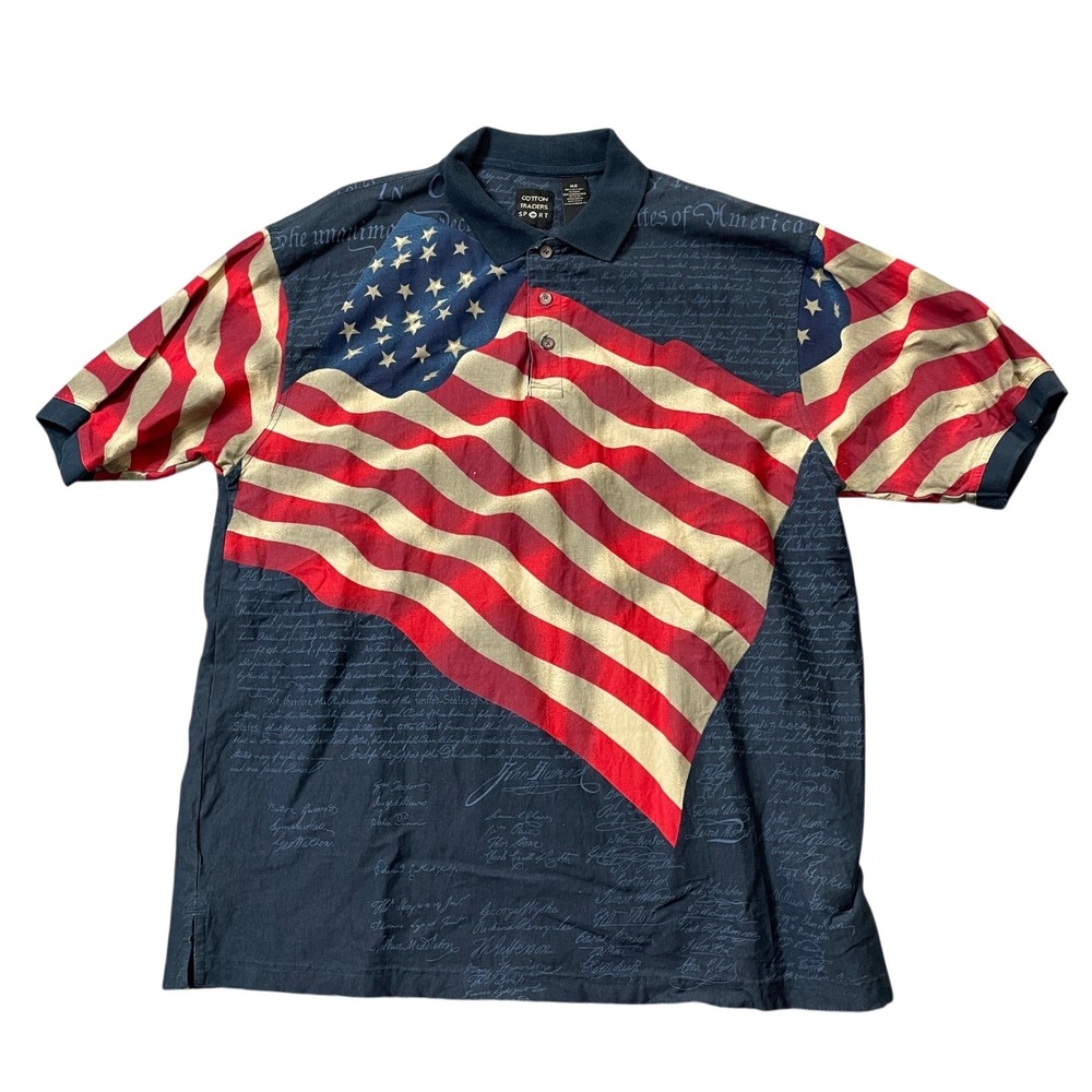 Cotton Traders Sport Polo XLG 100% Cotton Patriotic Red White Blue Short Sleeve
